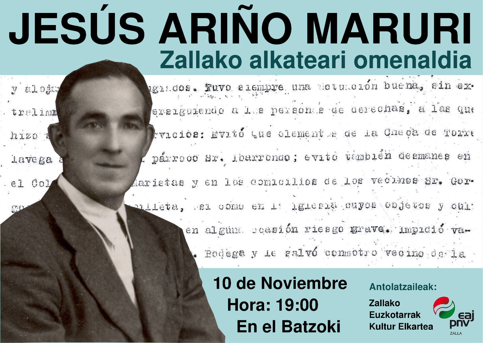 Cartel del homenaje a Jesús Ariño Maruri